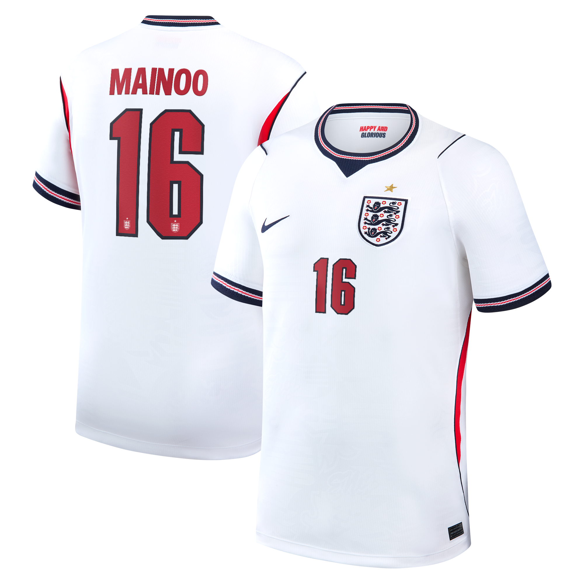 England Nike Home Stadium Shirt 2026 with Mainoo 16 printing