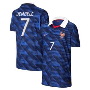 France Nike Aero-Fit Home Match Shirt 2026 - Kids with Dembele 7 printing