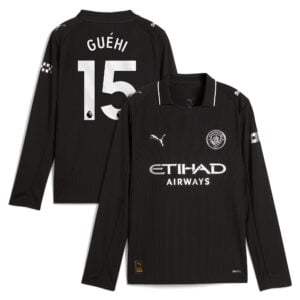 Manchester City PUMA Away Shirt 2025-26 - Long Sleeve - Kids with Guéhi 15 printing
