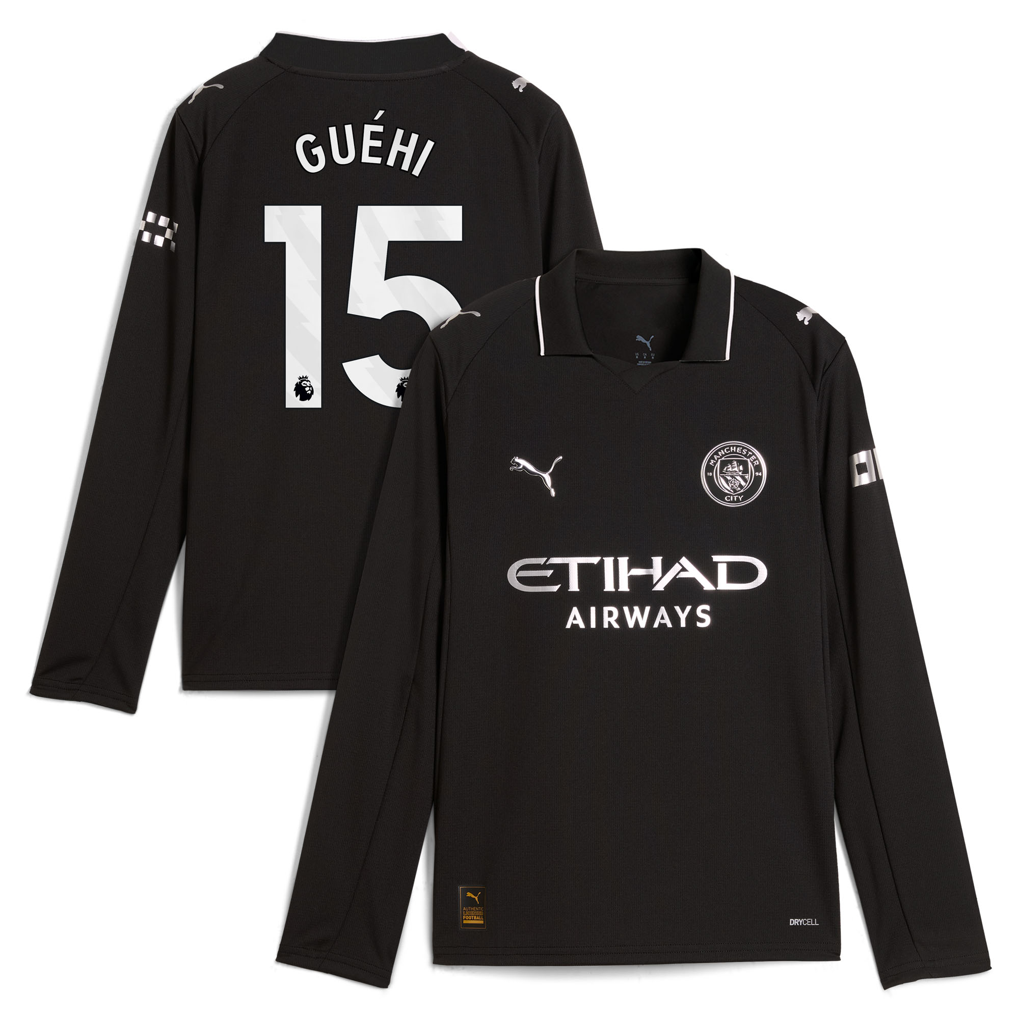 Manchester City PUMA Away Shirt 2025-26 - Long Sleeve - Kids with Guéhi 15 printing