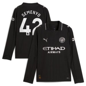 Manchester City PUMA Away Shirt 2025-26 - Long Sleeve - Kids with Semenyo 42 printing