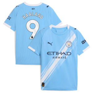 Manchester City PUMA Home Shirt 2025-26 - Kids with Haaland 9 printing