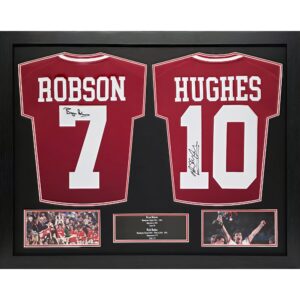 Manchester United Mark Hughes & Bryan Robson Double Signed Shirt Display Framed