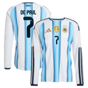 Argentina adidas Home Authentic Shirt 2026 - Long sleeve with De Paul 7 printing