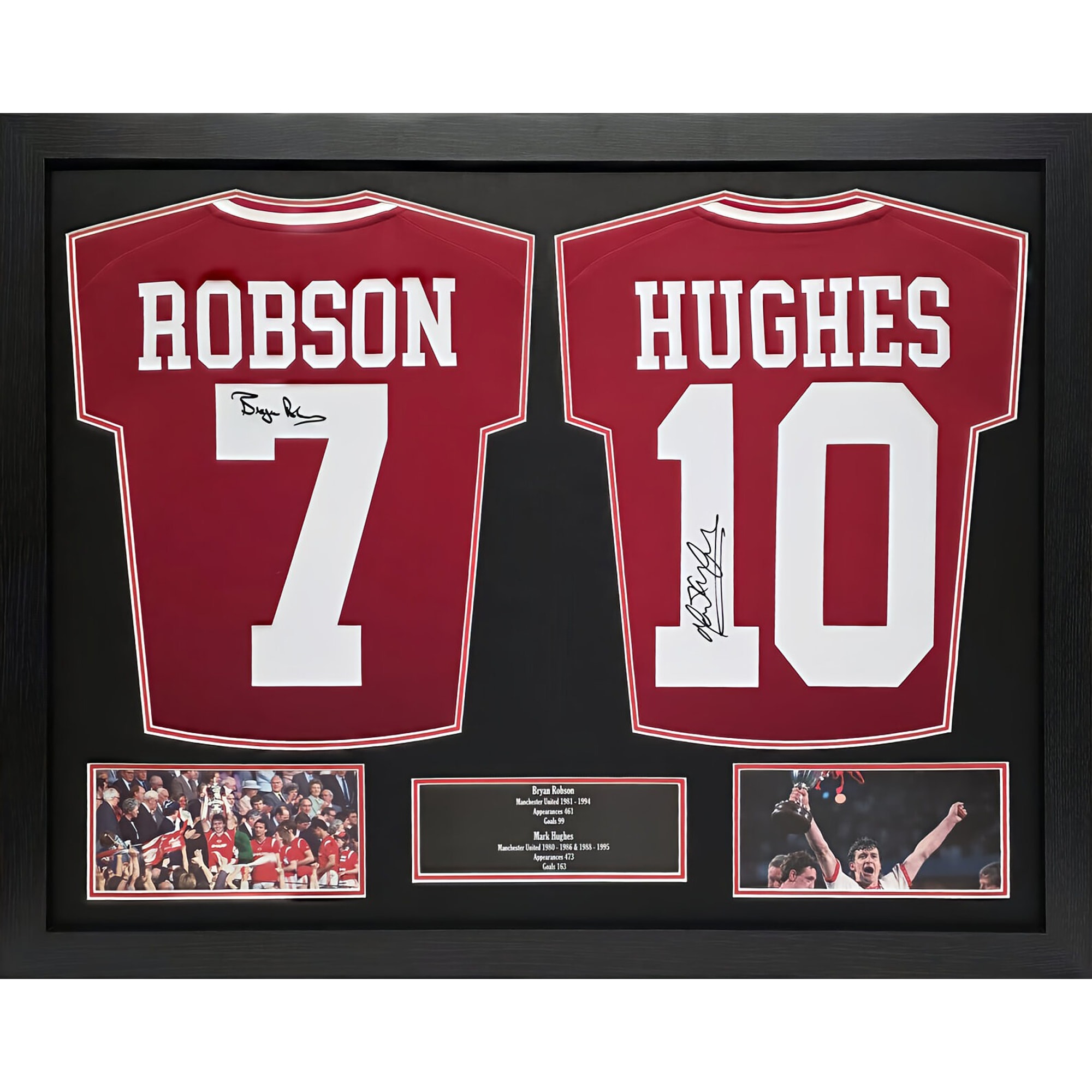 Manchester United Mark Hughes & Bryan Robson Double Signed Shirt Display Framed