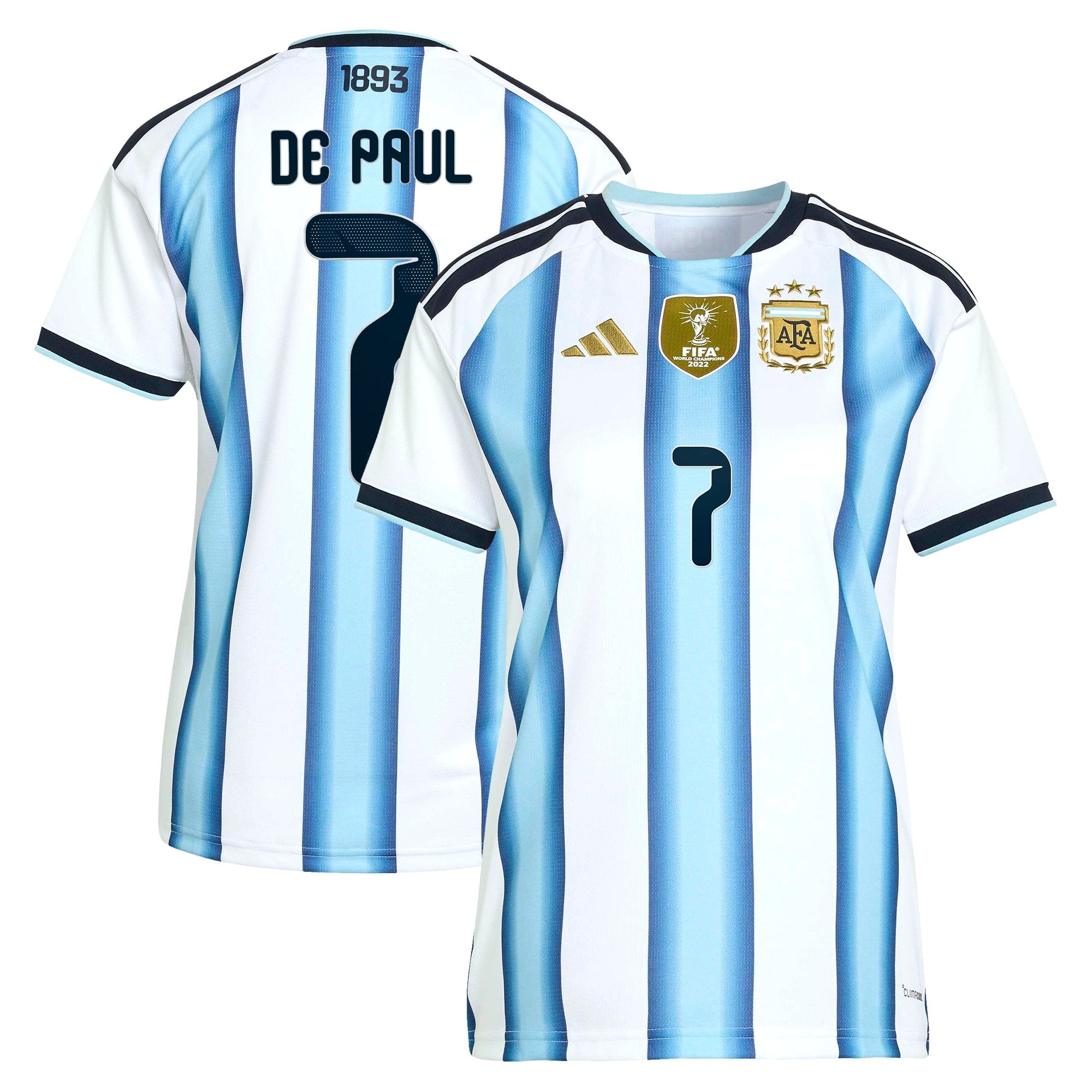 Argentina adidas Home Shirt 2026 - Womens with De Paul 7 printing