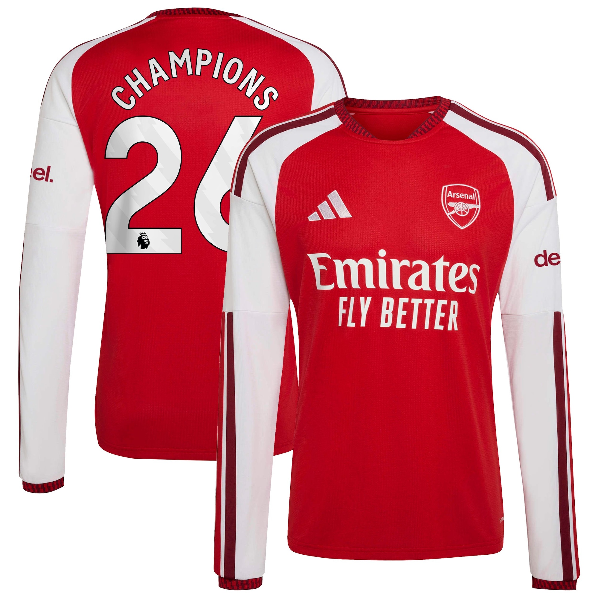 Arsenal adidas Home Shirt 2026-27 - Long Sleeve with Champions 26 printing