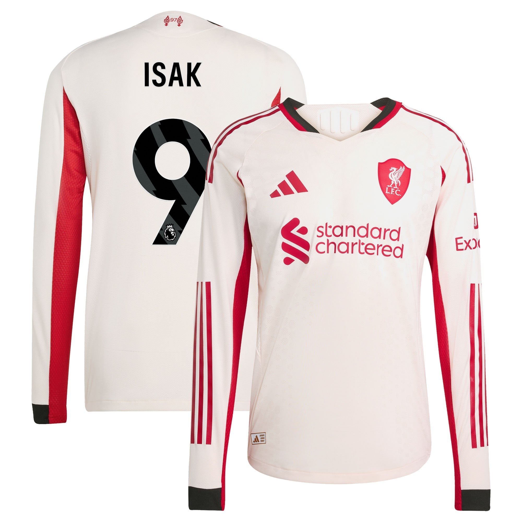 Liverpool adidas Away Authentic Shirt 2025-26 - Long Sleeve with Isak 9 printing