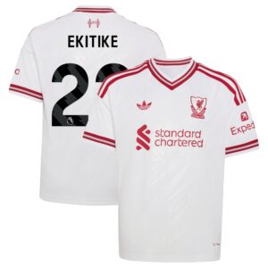 Liverpool adidas Away Shirt 2026-27 - Kids with Ekitike 22 printing
