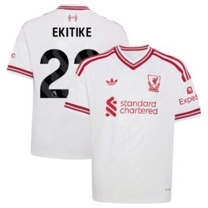 Liverpool adidas Away Shirt 2026-27 - Kids with Ekitike 22 printing