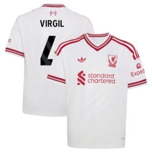Liverpool adidas Away Shirt 2026-27 - Kids with Virgil 4 printing