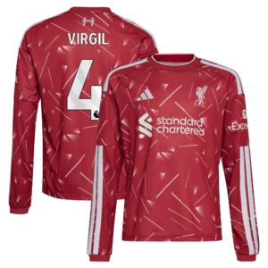 Liverpool adidas Home Shirt 2026-27 - Kids - Long sleeve with Virgil 4 printing