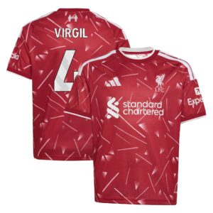 Liverpool adidas Home Shirt 2026-27 - Kids with Virgil 4 printing
