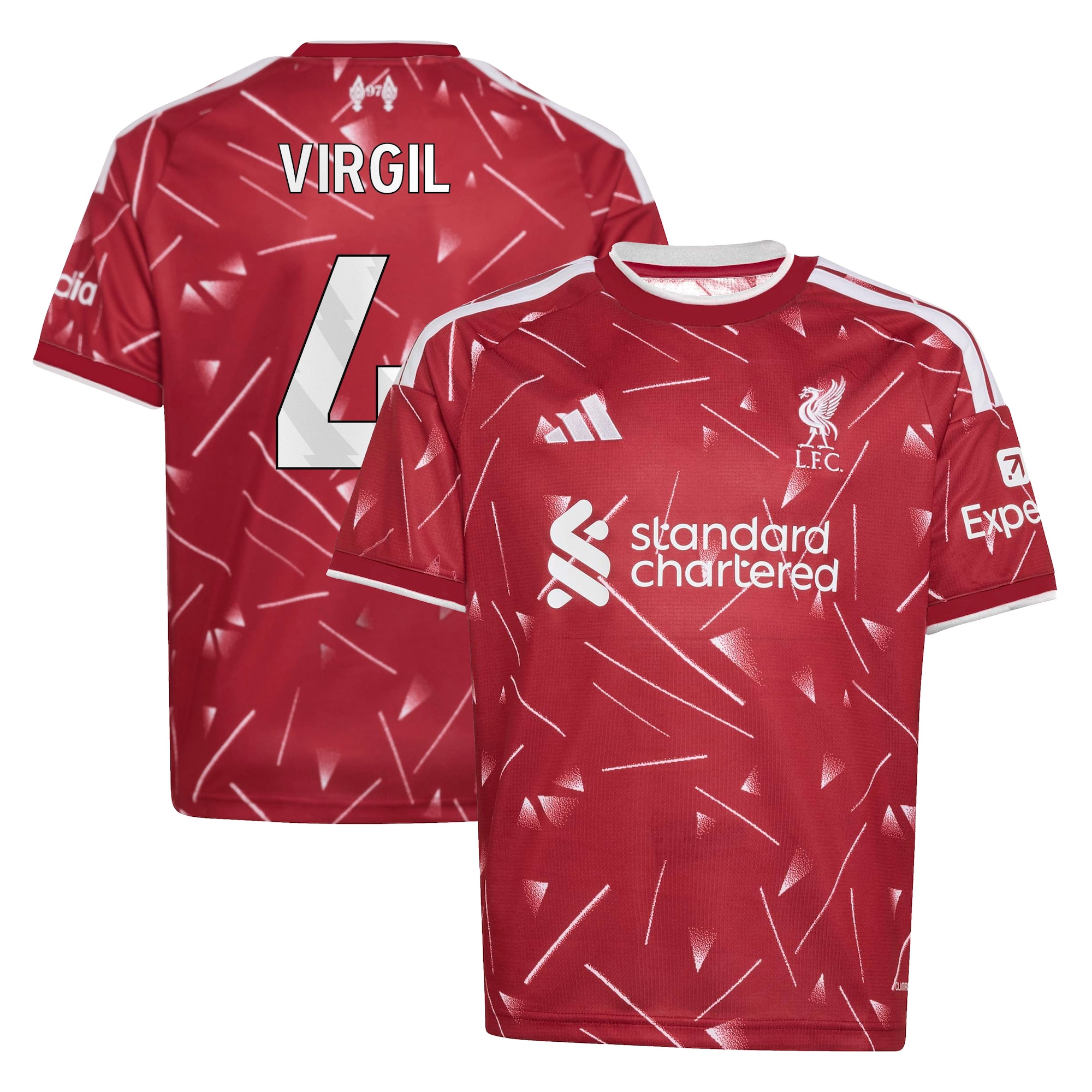 Liverpool adidas Home Shirt 2026-27 - Kids with Virgil 4 printing