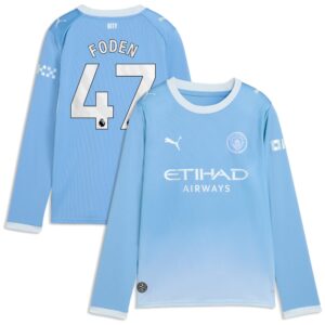 Manchester City PUMA Home Shirt 2026-27 - Long Sleeve - Kids with Foden 47 printing