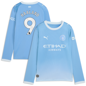 Manchester City PUMA Home Shirt 2026-27 - Long Sleeve - Kids with Haaland 9 printing