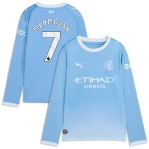 Manchester City PUMA Home Shirt 2026-27 - Long Sleeve - Kids with Marmoush 7 printing