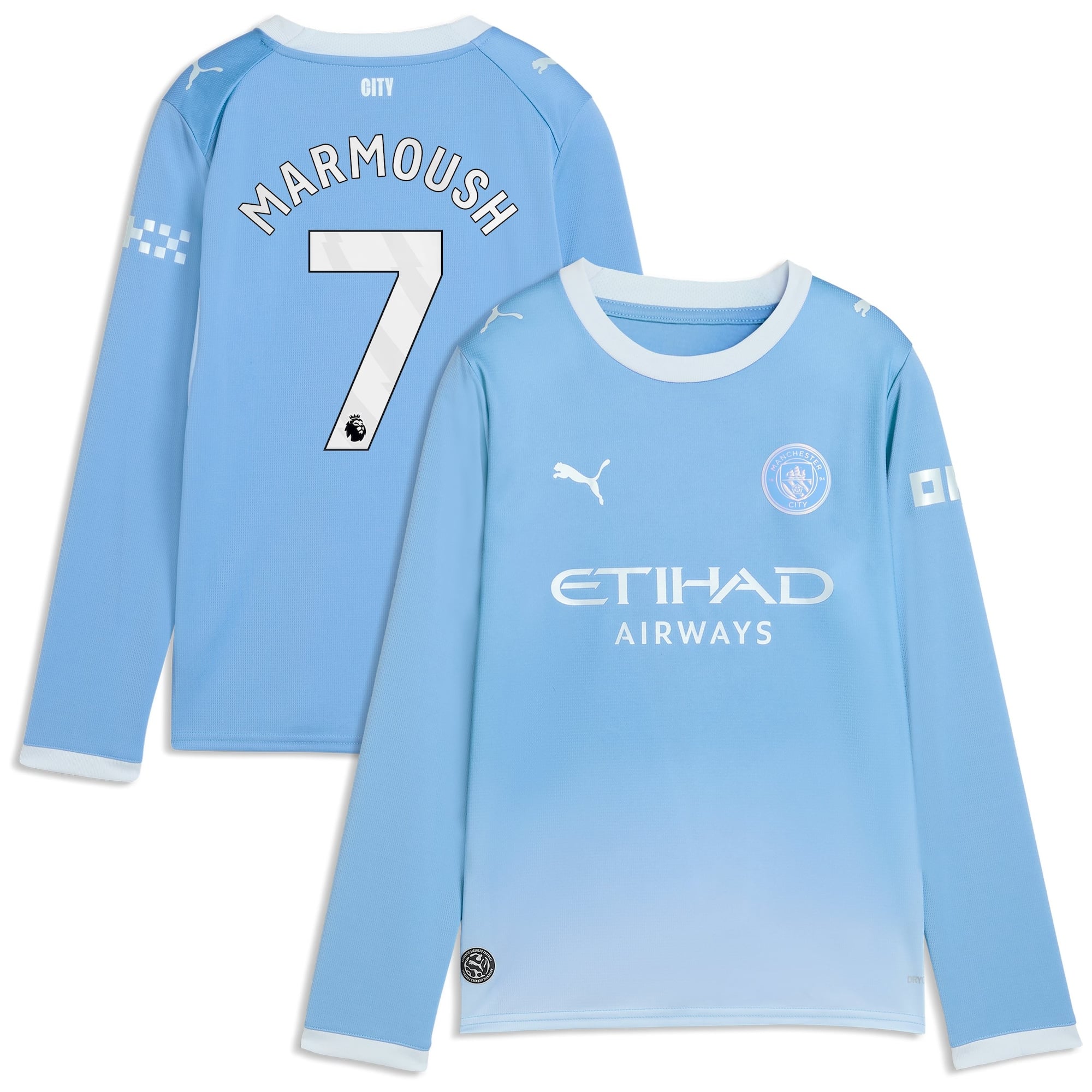 Manchester City PUMA Home Shirt 2026-27 - Long Sleeve - Kids with Marmoush 7 printing