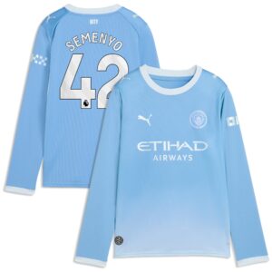 Manchester City PUMA Home Shirt 2026-27 - Long Sleeve - Kids with Semenyo 42 printing