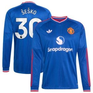 Manchester United adidas Away Authentic Shirt 2026-27 - Long Sleeve with Šeško 30 printing
