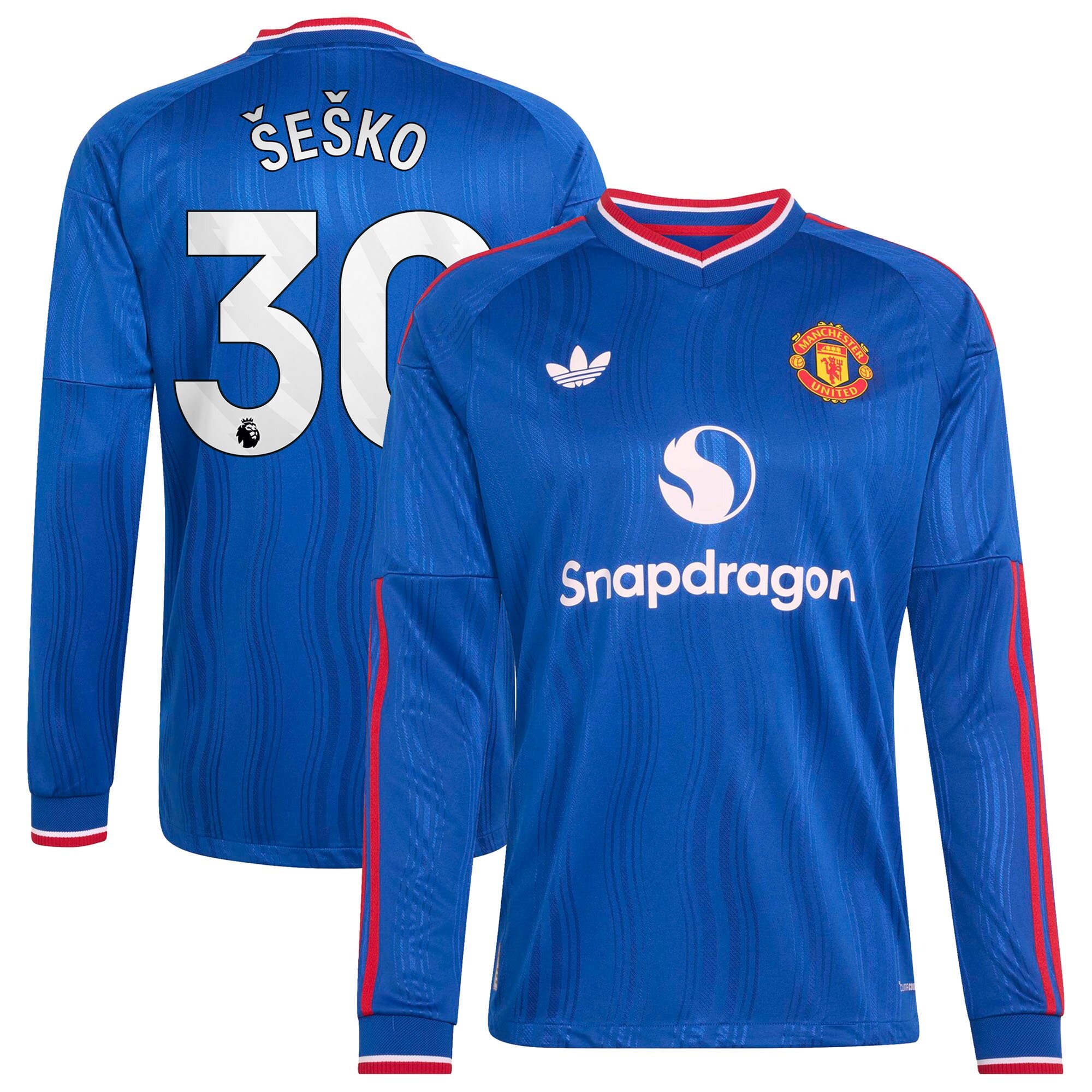 Manchester United adidas Away Authentic Shirt 2026-27 - Long Sleeve with Šeško 30 printing