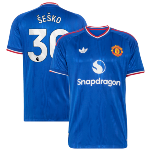 Manchester United adidas Away Authentic Shirt 2026-27 with Šeško 30 printing