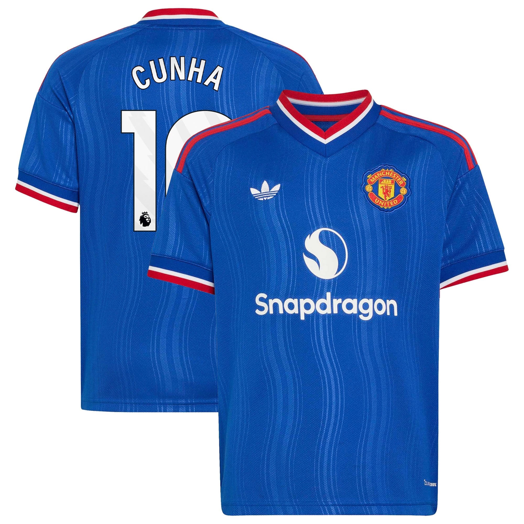 Manchester United adidas Away Shirt 2026-27 - Kids with Cunha 10 printing
