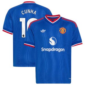 Manchester United adidas Away Shirt 2026-27 - Kids with Cunha 10 printing