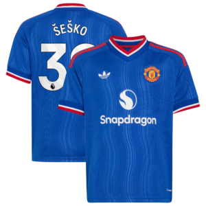 Manchester United adidas Away Shirt 2026-27 - Kids with Šeško 30 printing
