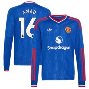 Manchester United adidas Away Shirt 2026-27 - Long Sleeve - Kids with Amad 16 printing