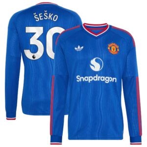 Manchester United adidas Away Shirt 2026-27 - Long Sleeve with Šeško 30 printing