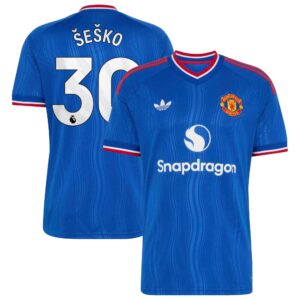Manchester United adidas Away Shirt 2026-27 with Šeško 30 printing