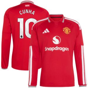 Manchester United adidas Home Authentic Shirt 2026-27 - Long sleeve with Cunha 10 printing