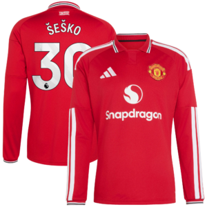 Manchester United adidas Home Authentic Shirt 2026-27 - Long sleeve with Šeško 30 printing