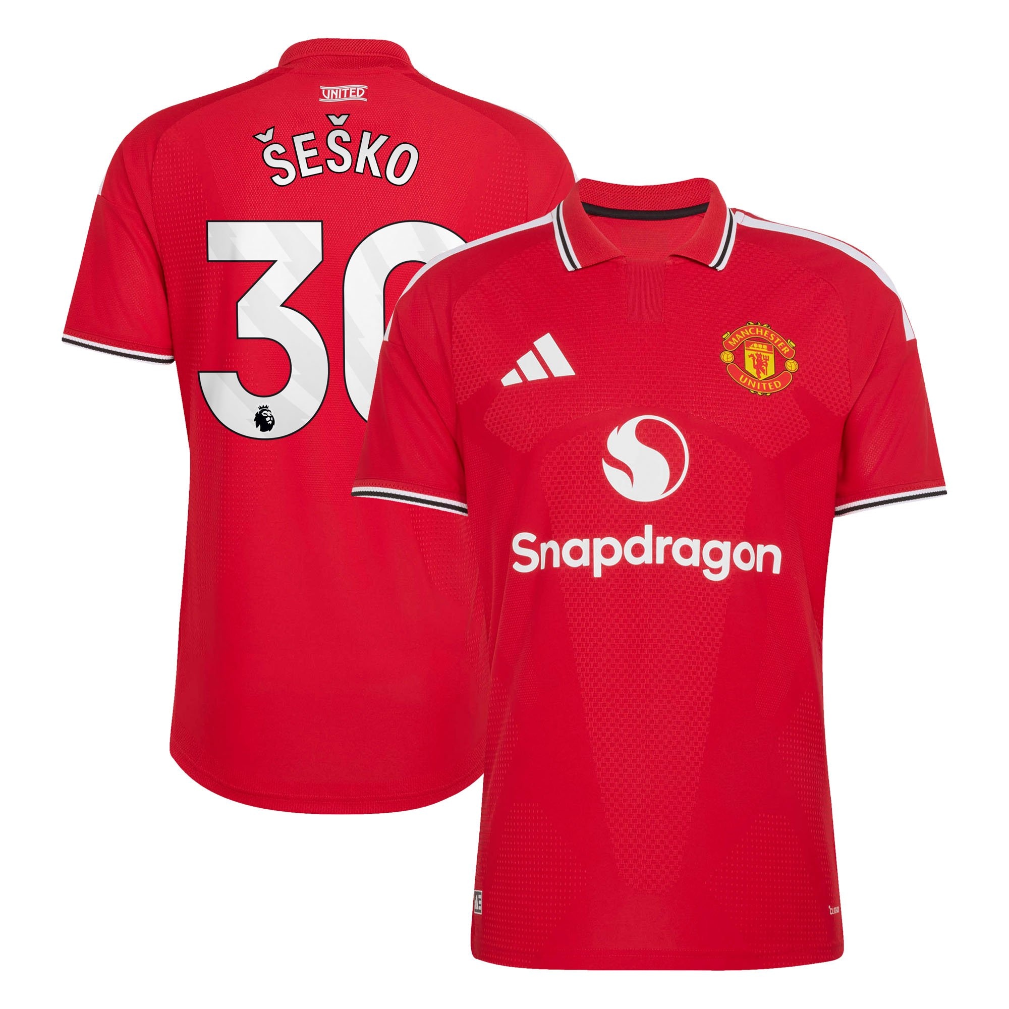 Manchester United adidas Home Authentic Shirt 2026-27 with Šeško 30 printing