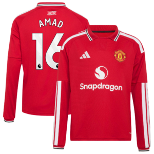 Manchester United adidas Home Shirt 2026-27 - Kids - Long Sleeve with Amad 16 printing