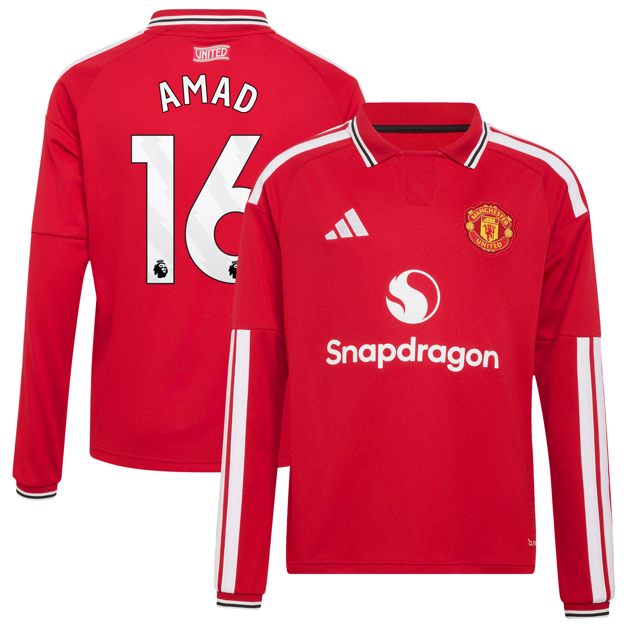 Manchester United adidas Home Shirt 2026-27 - Kids - Long Sleeve with Amad 16 printing