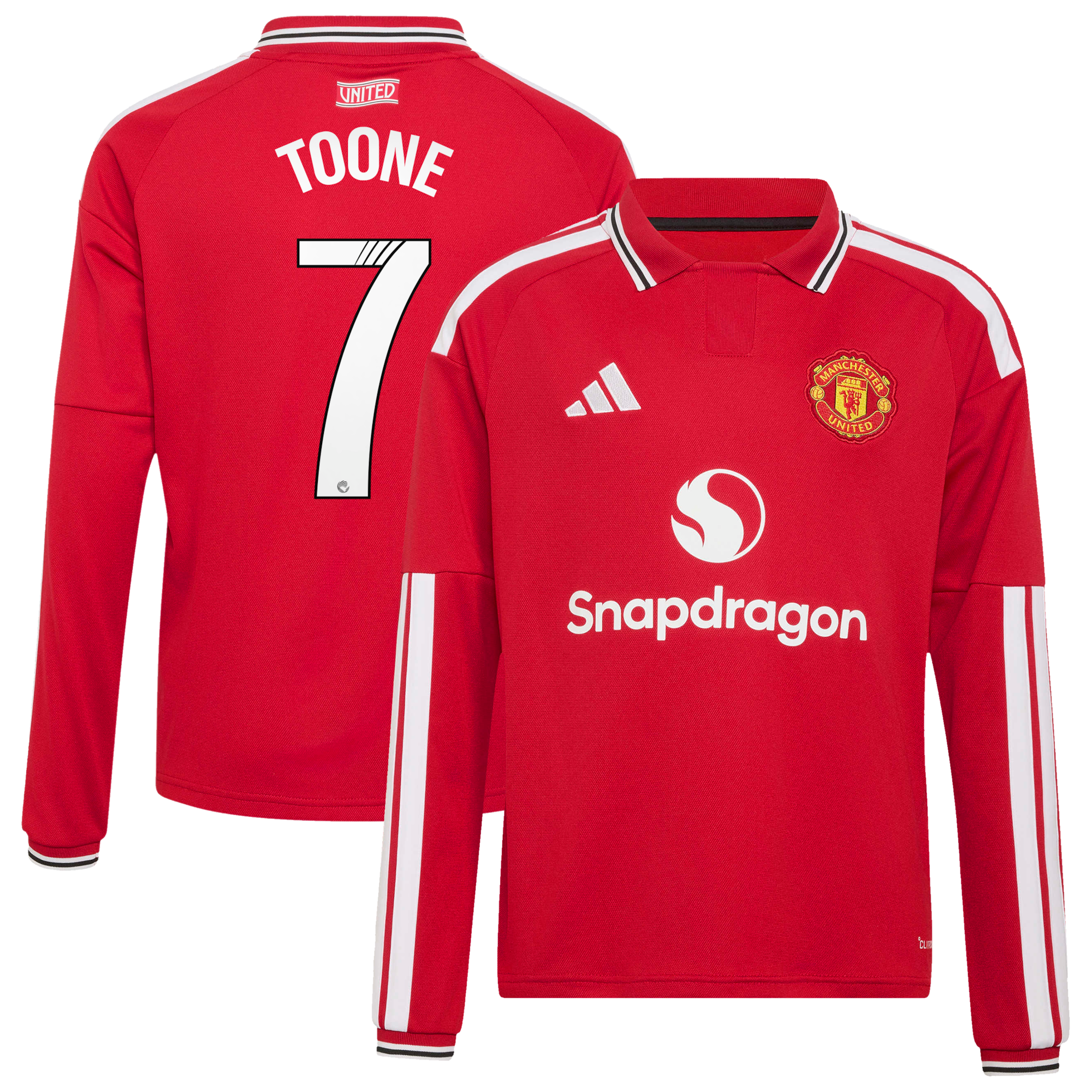 Manchester United adidas Home Shirt 2026-27 - Kids - Long Sleeve with Toone 7 printing