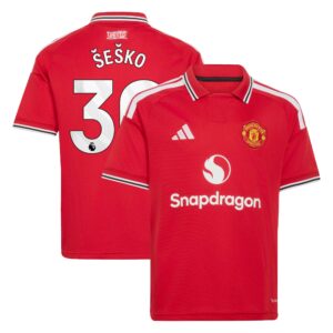 Manchester United adidas Home Shirt 2026-27 - Kids with Šeško 30 printing
