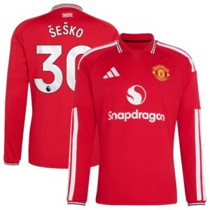 Manchester United adidas Home Shirt 2026-27 - Long Sleeve with Šeško 30 printing