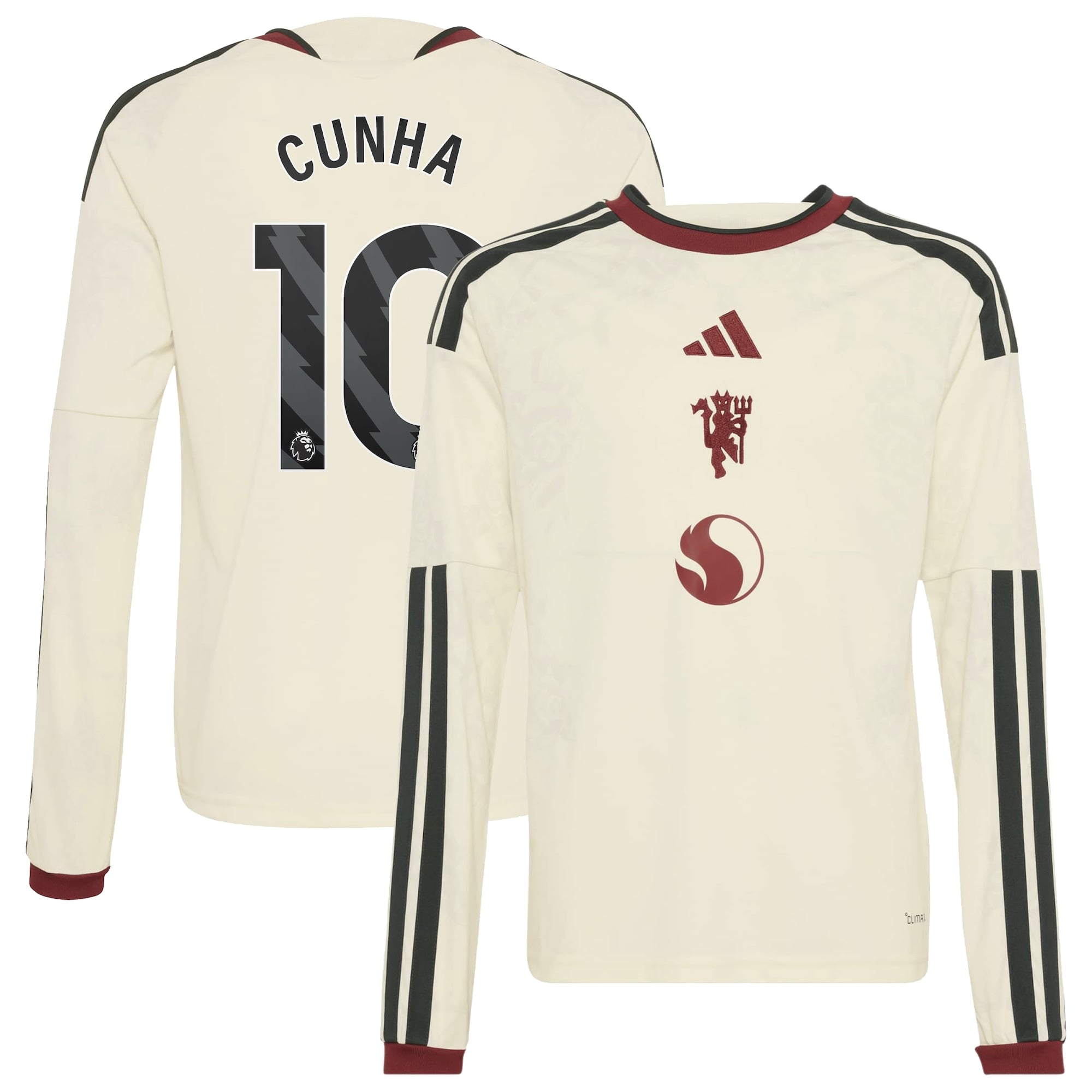 Manchester United adidas Third Shirt 2026-27 - Long Sleeve - Kids with Cunha 10 printing