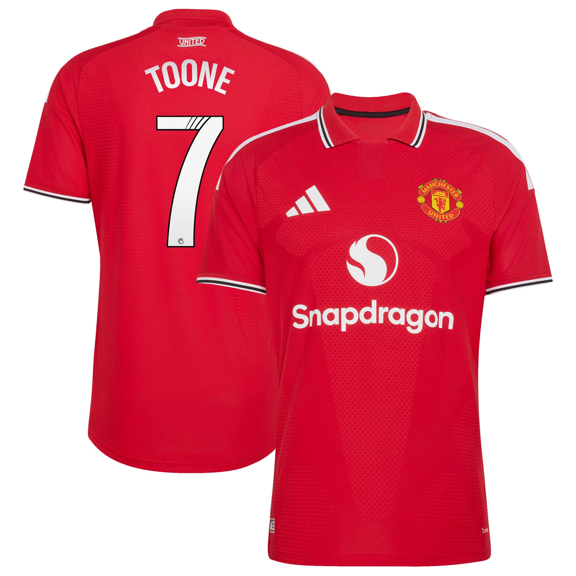 Manchester United adidas WSL Home Authentic Shirt 2026-27 with Toone 7 printing