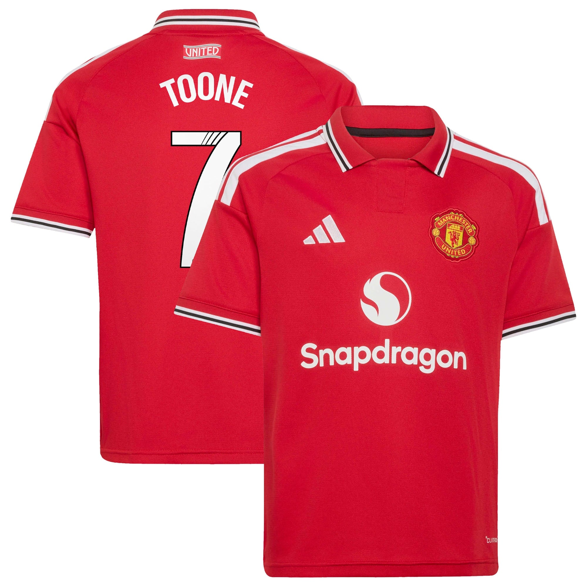 Manchester United adidas WSL Home Shirt 2026-27 - Kids with Toone 7 printing