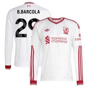 Liverpool adidas Away Shirt 2026-27 - Kids - Long Sleeve with B.Barcola 29 printing