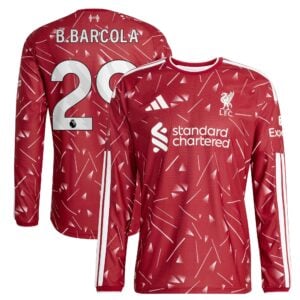 Liverpool adidas Home Authentic Shirt 2026-27 - Long Sleeve with B.Barcola 29 printing