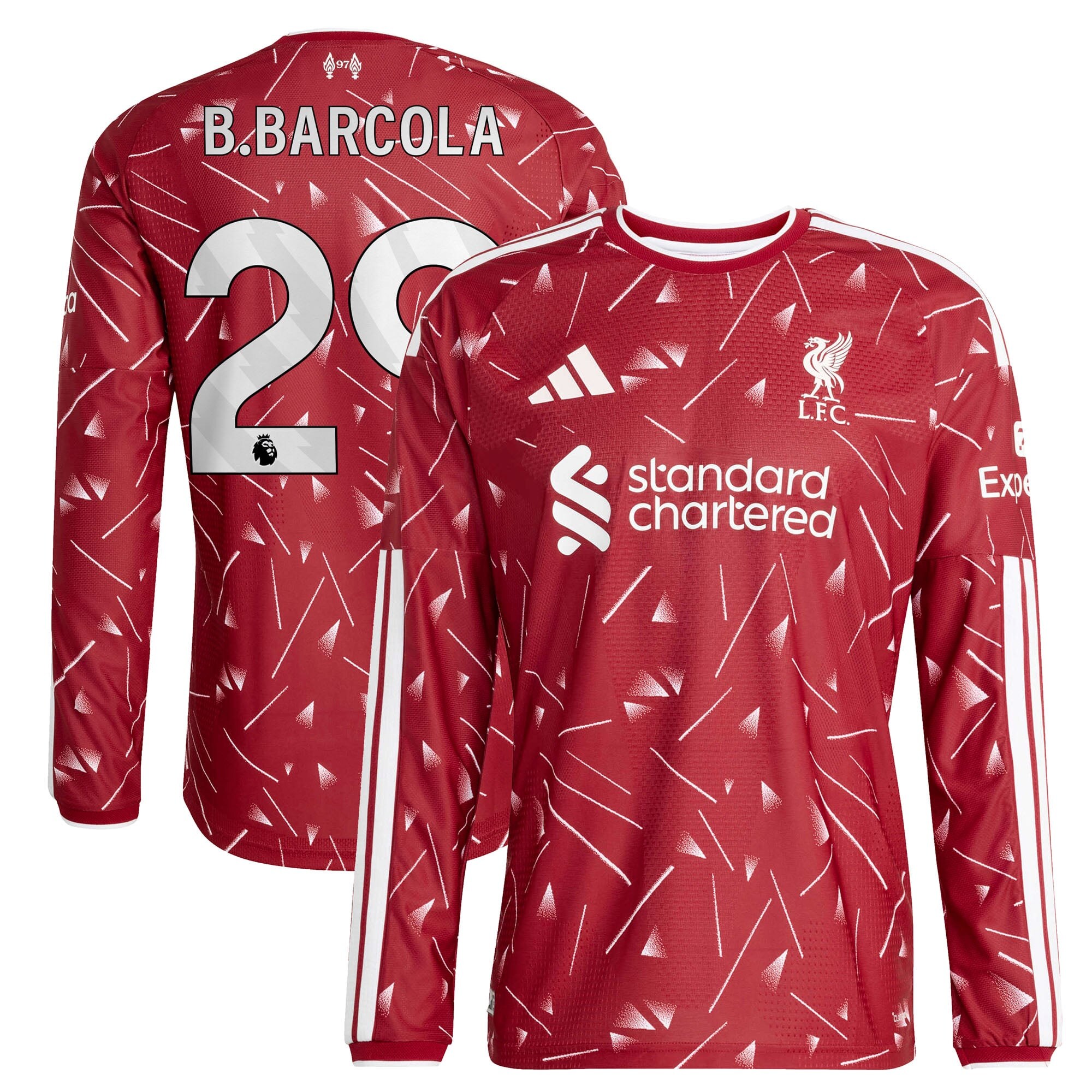 Liverpool adidas Home Authentic Shirt 2026-27 - Long Sleeve with B.Barcola 29 printing