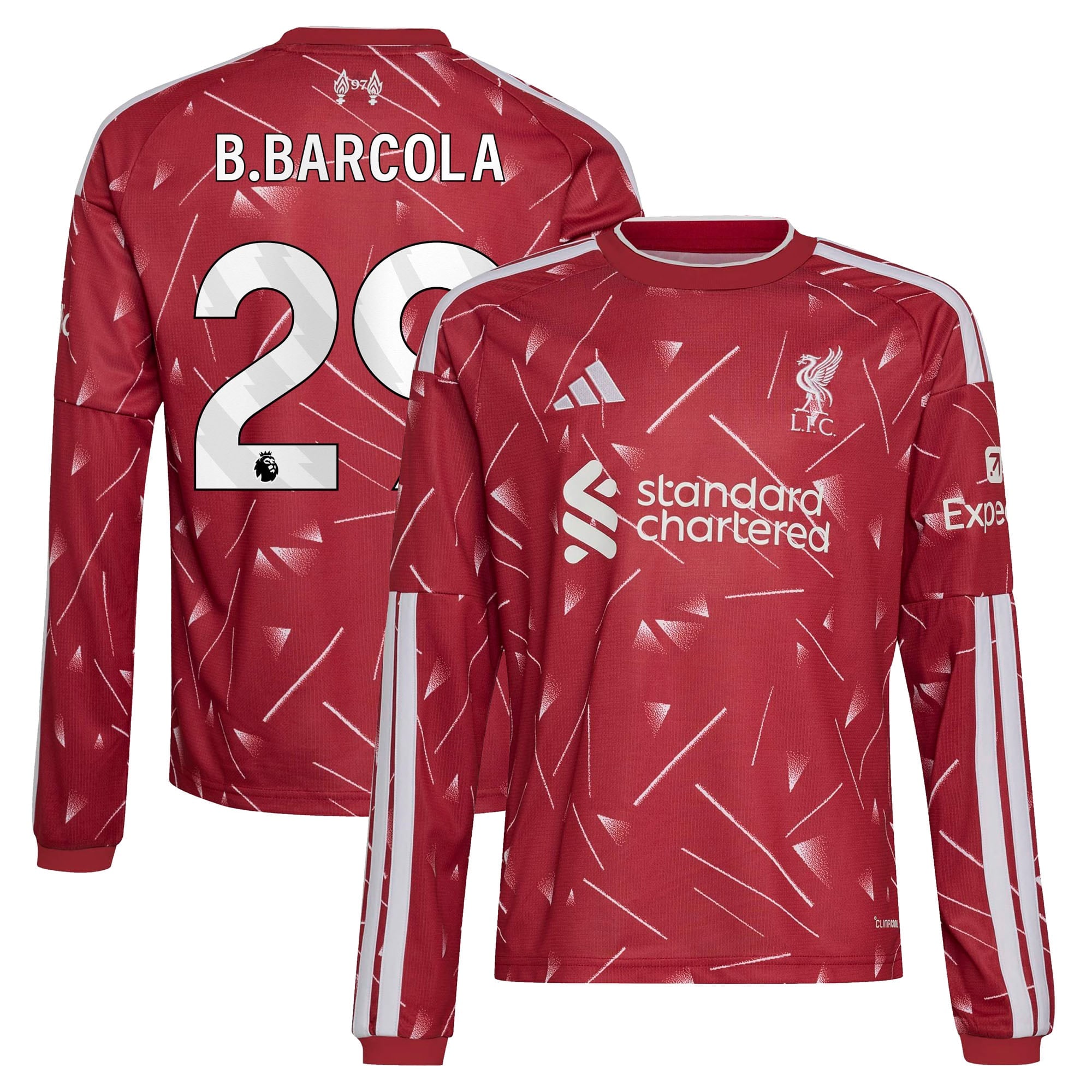 Liverpool adidas Home Shirt 2026-27 - Kids - Long Sleeve with B.Barcola 29 printing