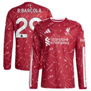 Liverpool adidas Home Shirt 2026-27 - Long Sleeve with B.Barcola 29 printing