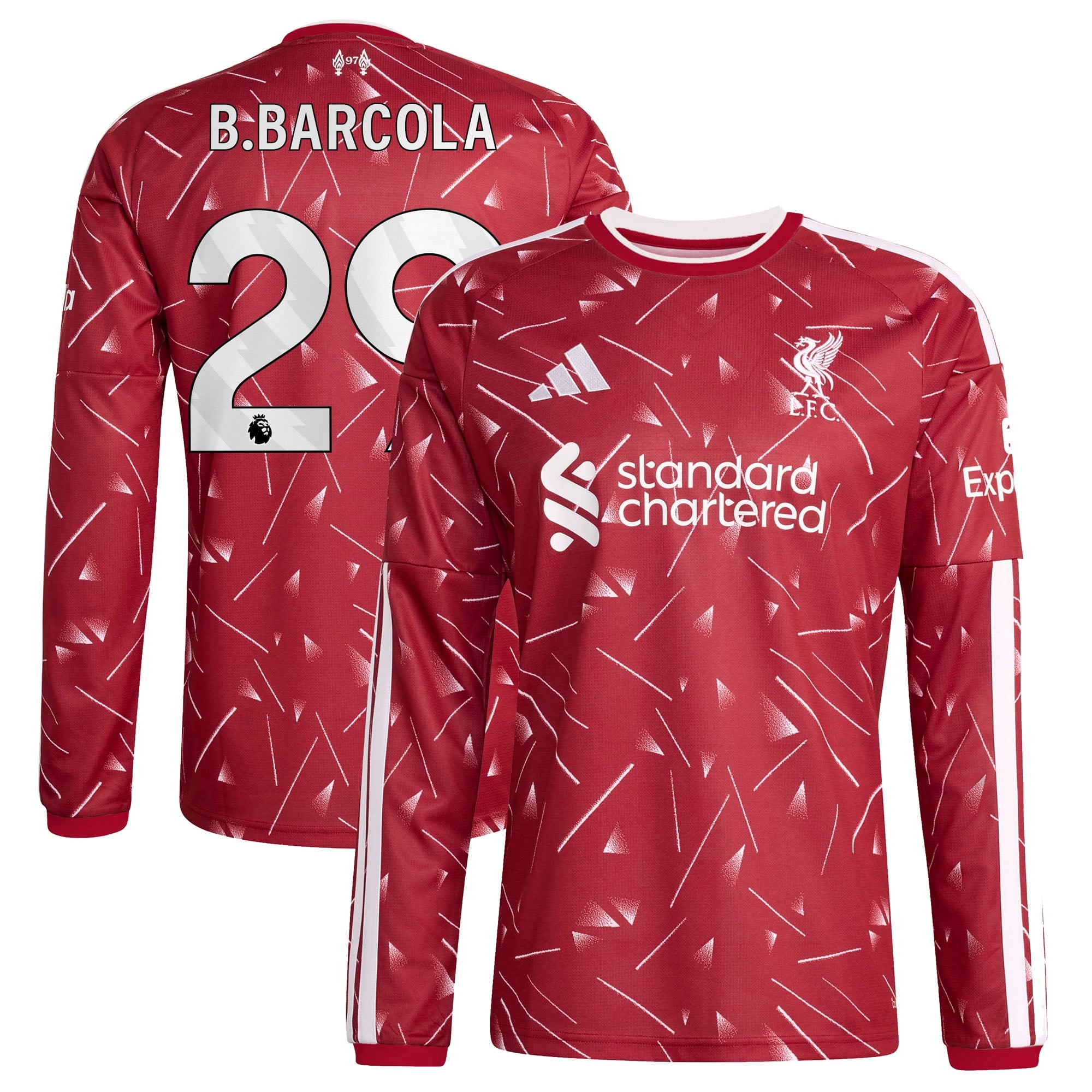 Liverpool adidas Home Shirt 2026-27 - Long Sleeve with B.Barcola 29 printing