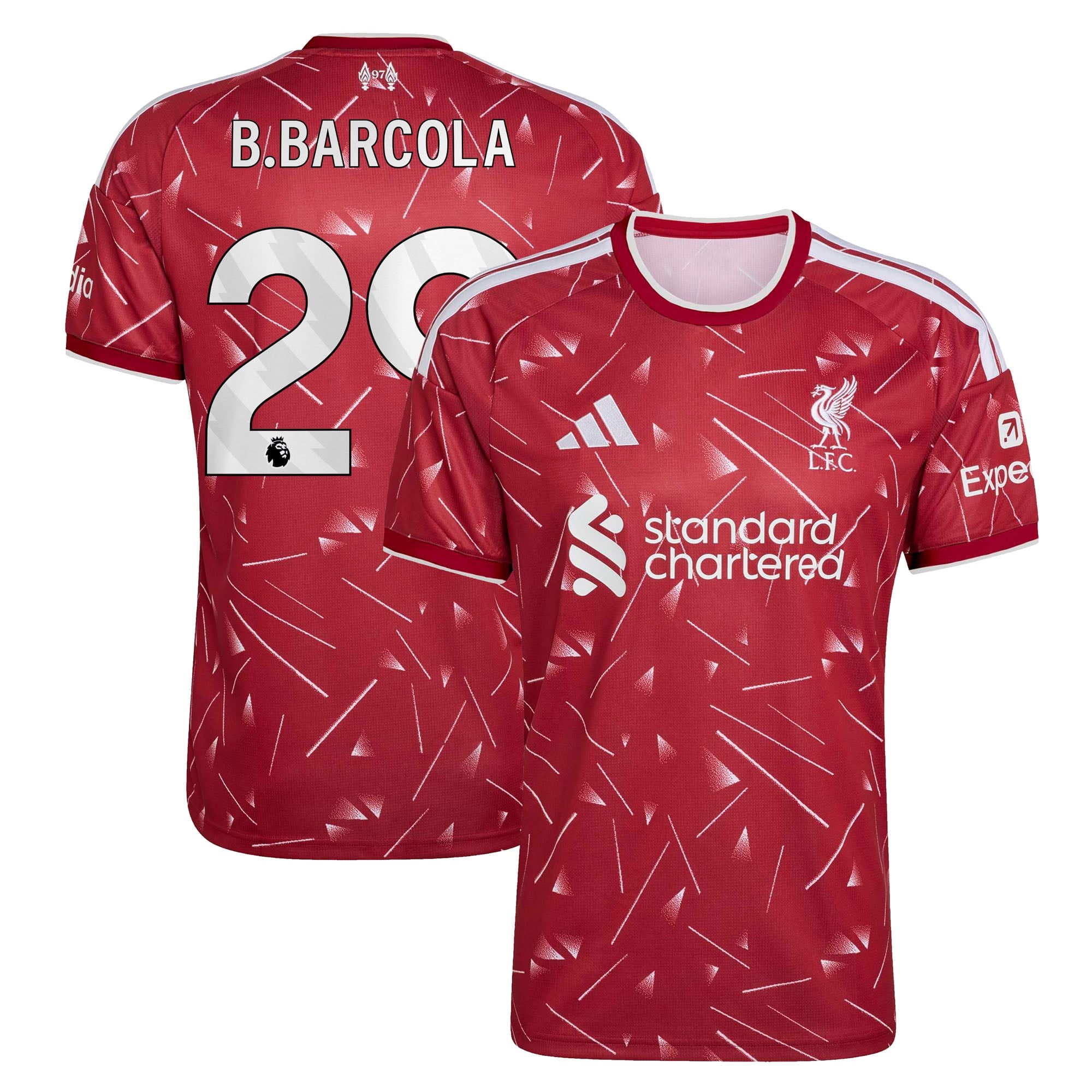 Liverpool adidas Home Shirt 2026-27 with B.Barcola 29 printing